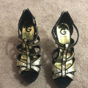 Black and gold sparkly heels